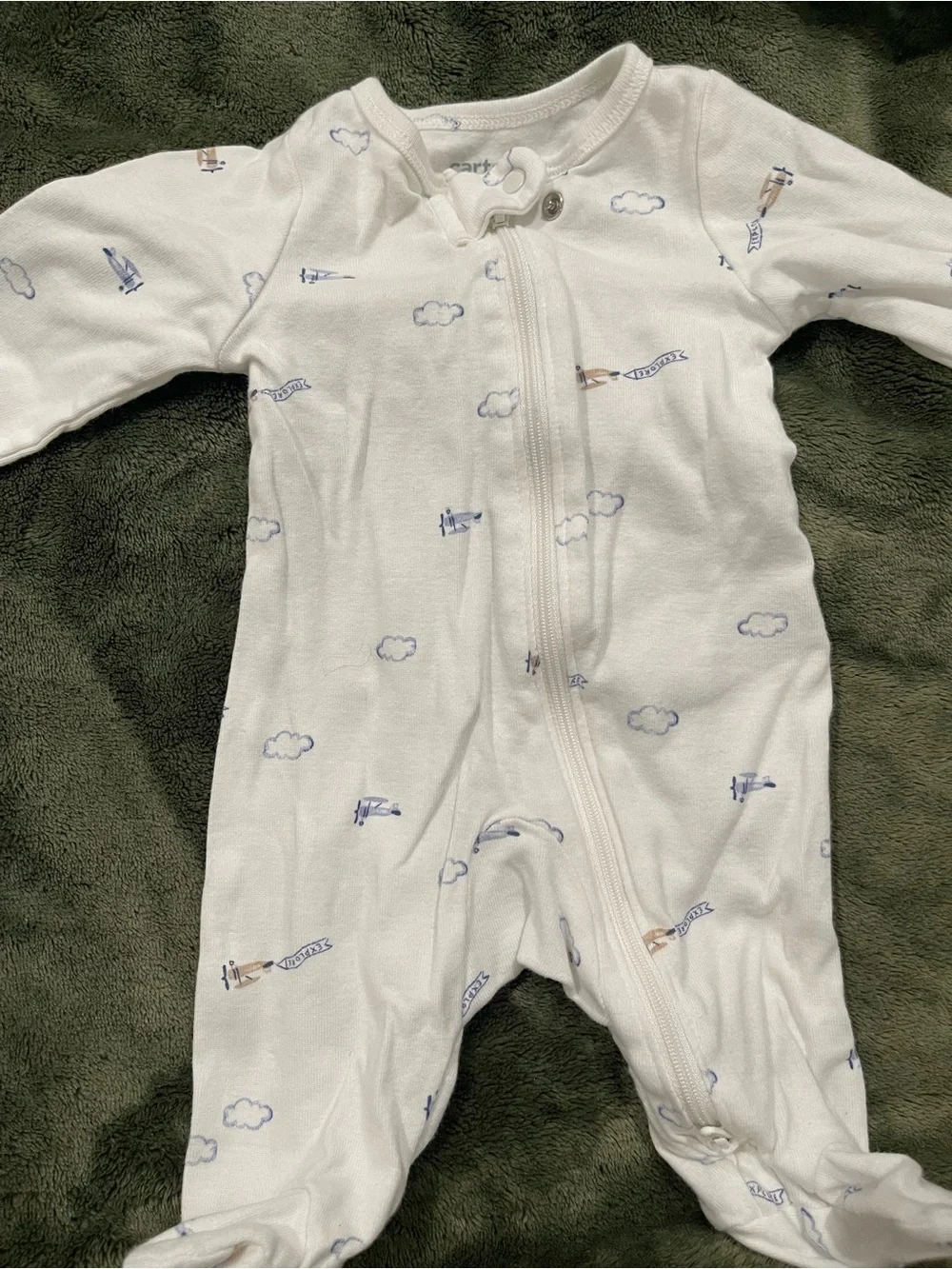 Carter's Light Blue & White Striped Footed One-Piece